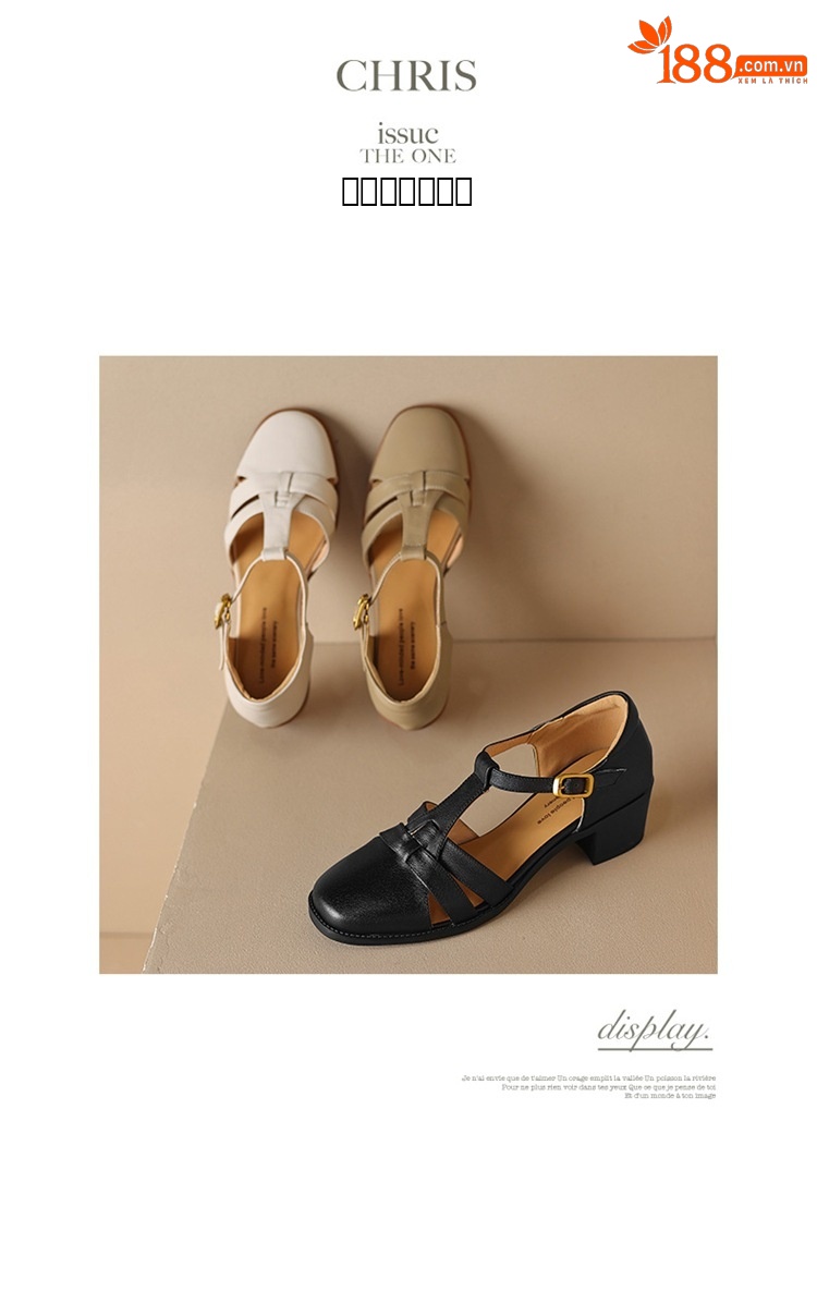 Sandal nữ quai chữ T da cừu rỗng gót xuồng 5 cm — Màu be chi tiết 13
