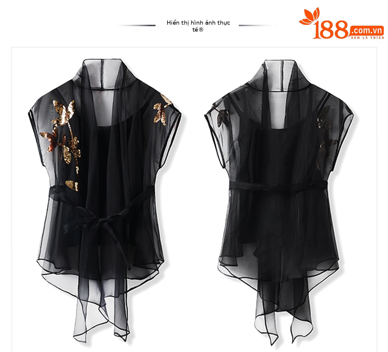 Áo khoác lưới thêu sequin lụa tơ tằm ngắn tay, dáng ôm, phong cách retro nghệ thuật M3084 — Màu đen chi tiết 10