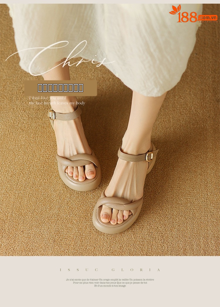 Sandal hở ngón da cừu gót thô platform mũi tròn quai ngang khóa — Màu trắng be chi tiết 1