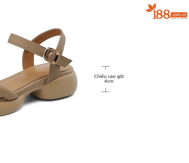 Sandal hở ngón da cừu gót thô platform mũi tròn quai ngang khóa — Màu trắng be chi tiết 3