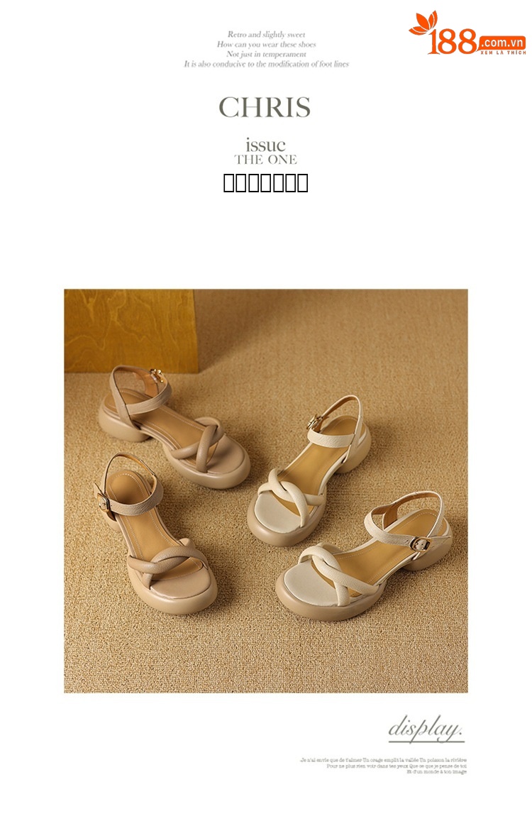 Sandal hở ngón da cừu gót thô platform mũi tròn quai ngang khóa — Màu trắng be chi tiết 11
