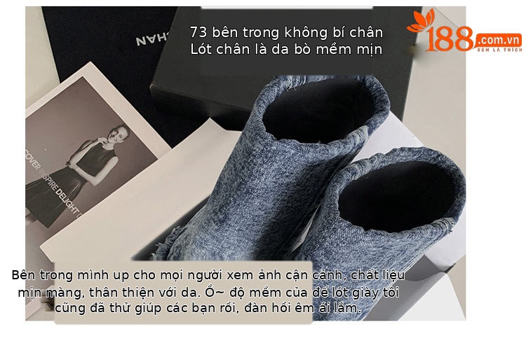 Boot nữ cổ thấp đế thô denim phong cách cao bồi Âu Mỹ — Màu xanh lam chi tiết 5