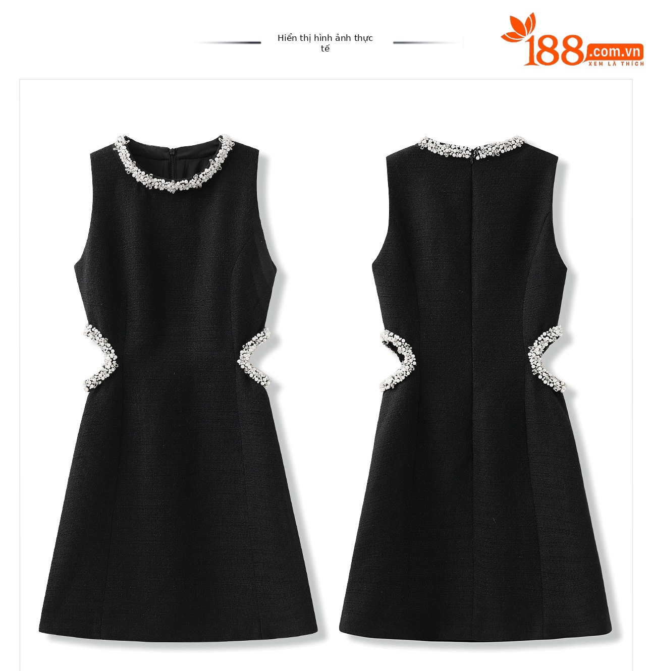 Váy đen chữ A không tay phong cách Hepburn mùa hè M6058 — Màu đen chi tiết 4