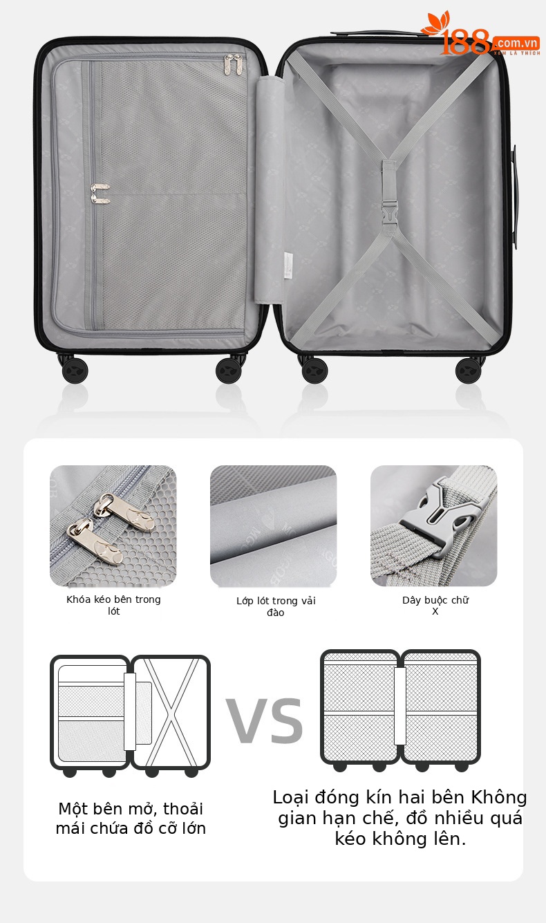 Vali nhựa PC cao cấp chống rơi, dung tích lớn, có khóa số, size 20/24/28 inch — Chất liệu PC cao cấp màu bạc chi tiết 11