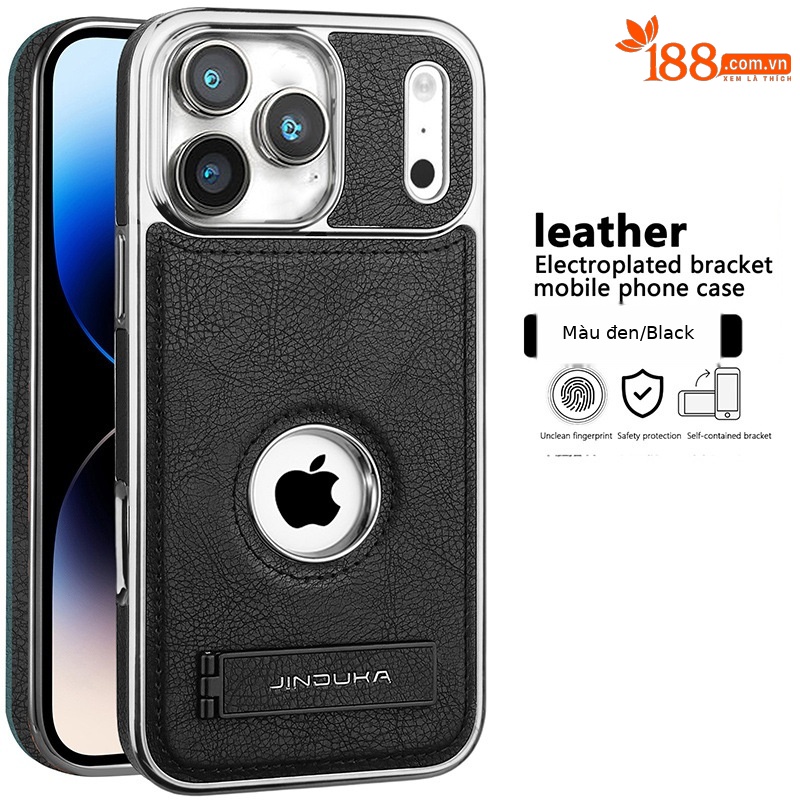 Ốp lưng da mạ điện kim loại cao cấp cho iPhone 16/17 Pro Max — [Da mạ đen] Giá đỡ lỗ lớn, [Da mạ điện màu nâu] Giá đỡ lỗ lớn, [Da mạ màu xanh] Giá đỡ lỗ lớn, [Da mạ điện màu tím] Giá đỡ lỗ lớn
