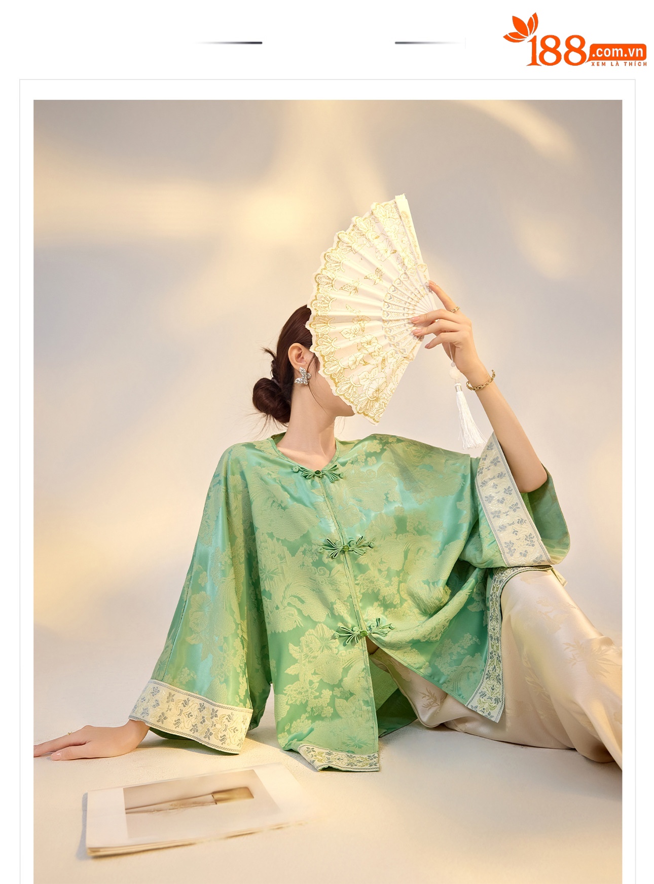 Áo sơ mi nam dài tay họa tiết in hình phong cách retro thanh lịch — Xanh lục chi tiết 1