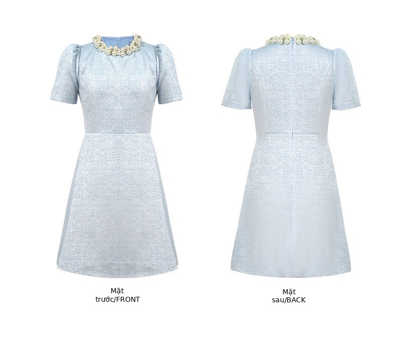 Đầm suông nữ cổ tròn tay ngắn dáng chữ A phong cách Chanel — [Xanh nhạt] chi tiết 3