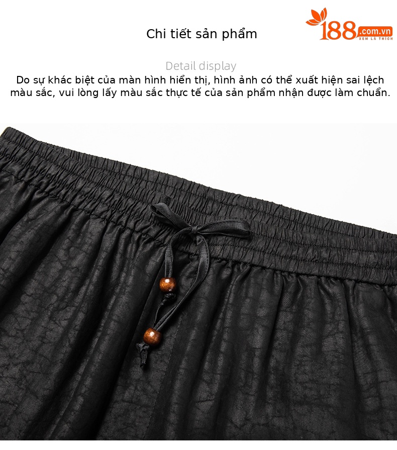 Quần dài lụa tơ tằm cao cấp dây rút chân, form rộng thoáng mát — Màu đen 56019 chi tiết 9