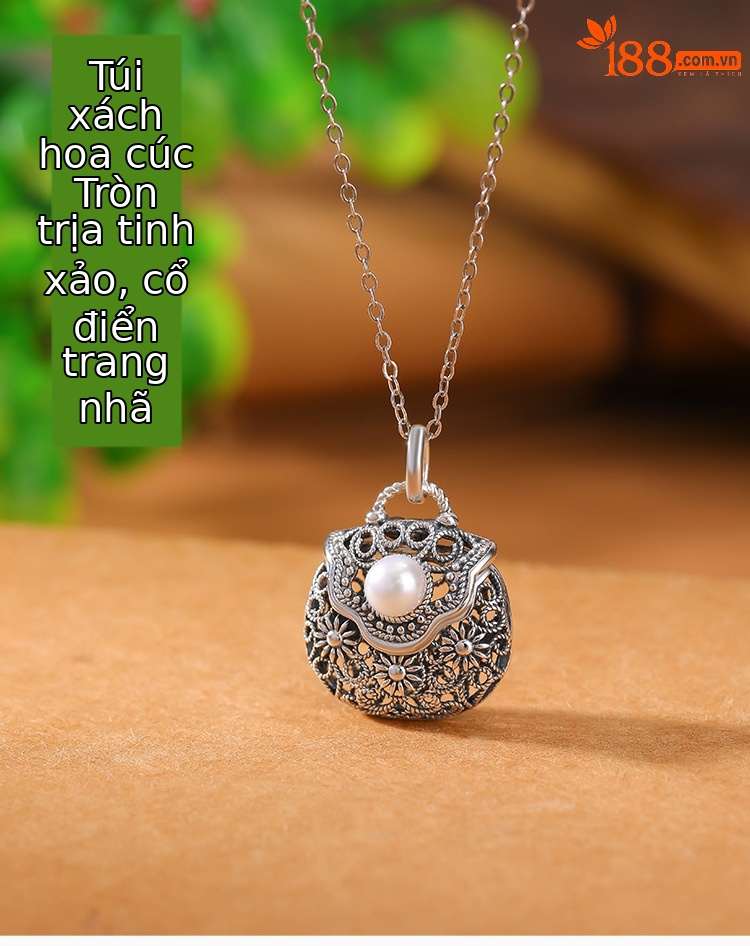 Mặt dây chuyền bạc S925 hình con nai, túi rỗng hoa cúc cổ điển, phong cách nhẹ nhàng sang trọng — Mặt Dây chuyền đơn (không có dây chuyền) chi tiết 1