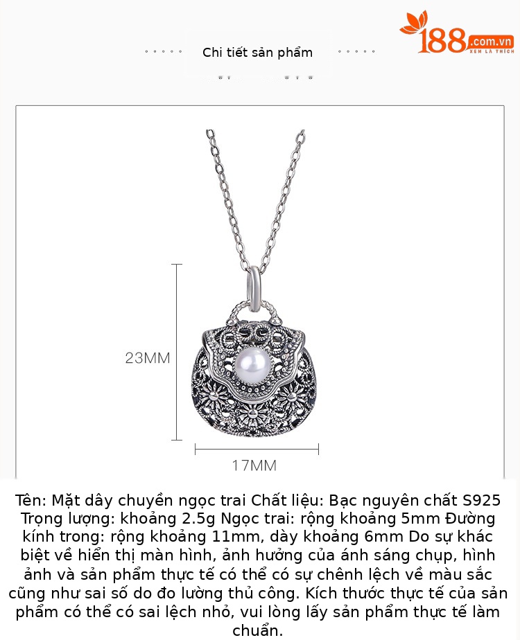 Mặt dây chuyền bạc S925 hình con nai, túi rỗng hoa cúc cổ điển, phong cách nhẹ nhàng sang trọng — Mặt Dây chuyền đơn (không có dây chuyền) chi tiết 2