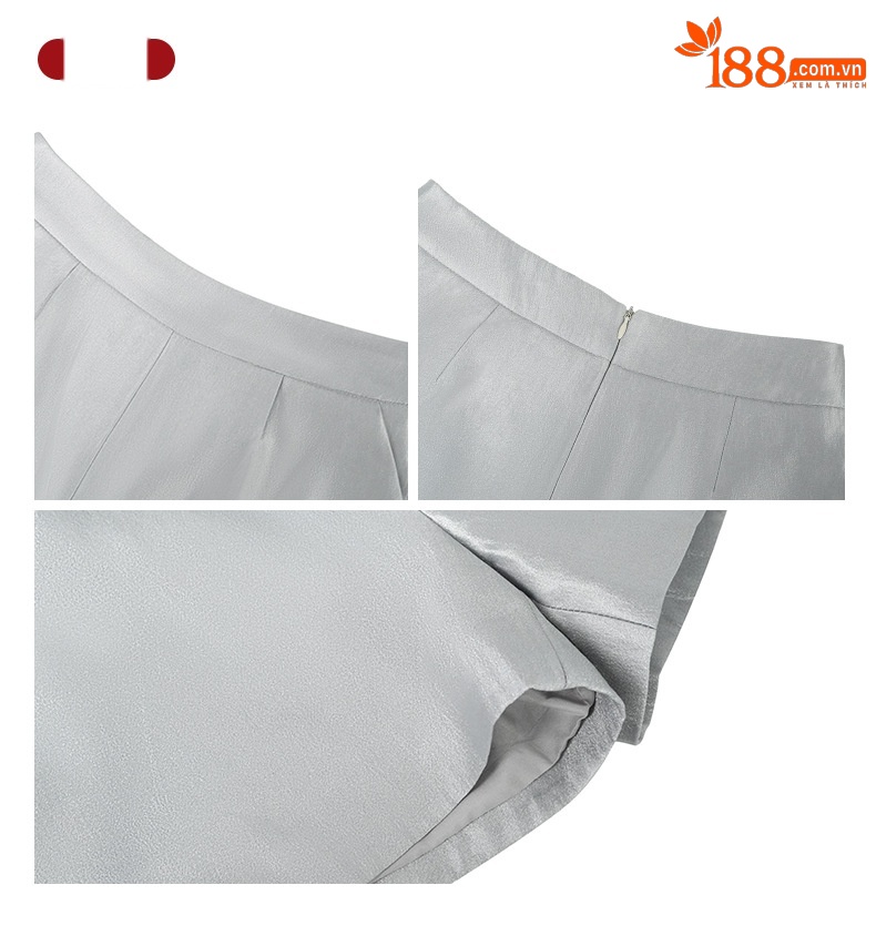 Quần short nữ cạp cao vải bóng nhẹ phong cách hiện đại — Màu xanh xám chi tiết 5