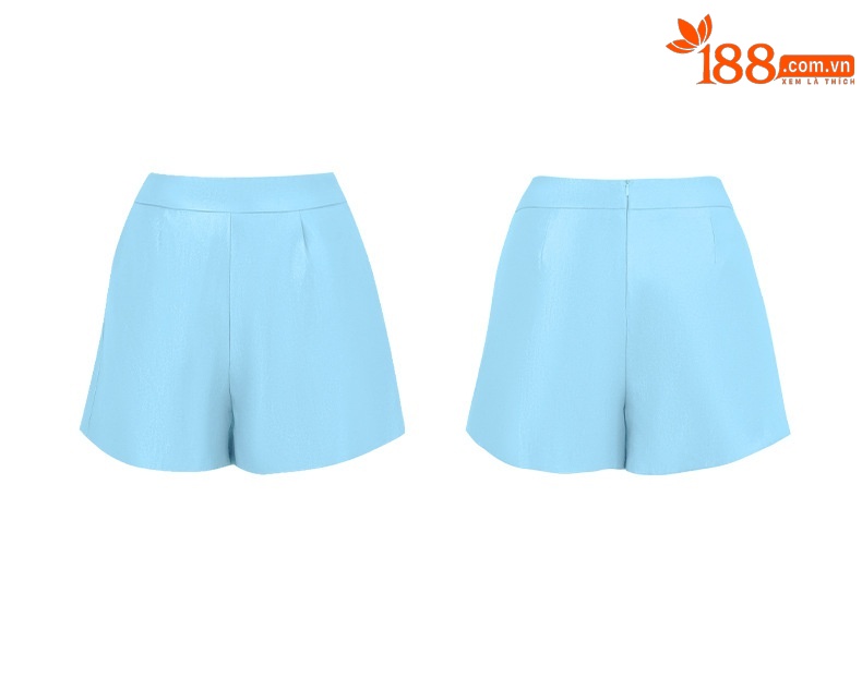 Quần short nữ cạp cao vải bóng nhẹ phong cách hiện đại — Màu xanh xám chi tiết 6