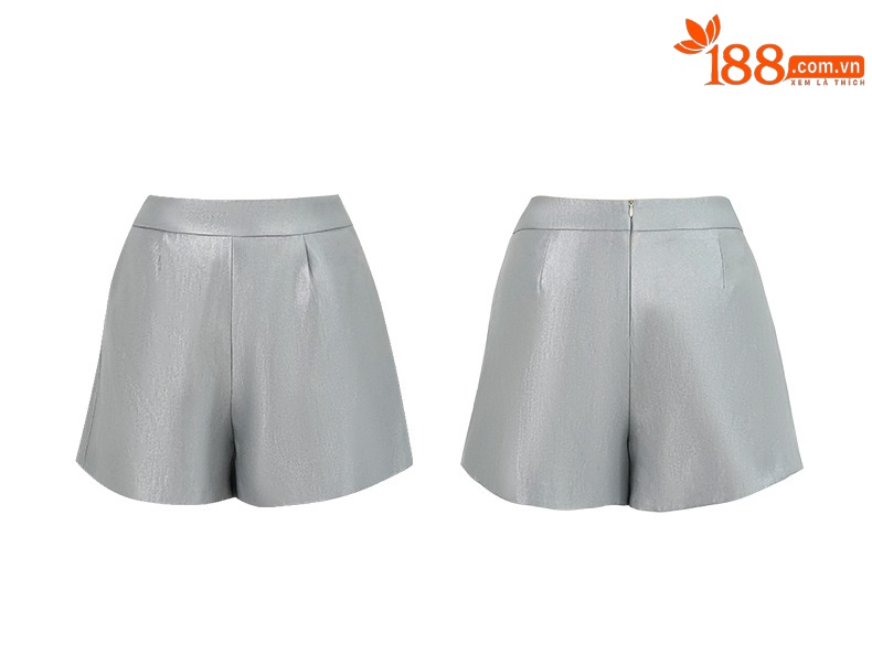 Quần short nữ cạp cao vải bóng nhẹ phong cách hiện đại — Màu xanh xám chi tiết 8