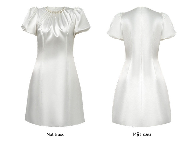 Đầm suông nữ midi cổ tròn phong cách Pháp ôm nhẹ — [Đen], [Trắng] chi tiết 4