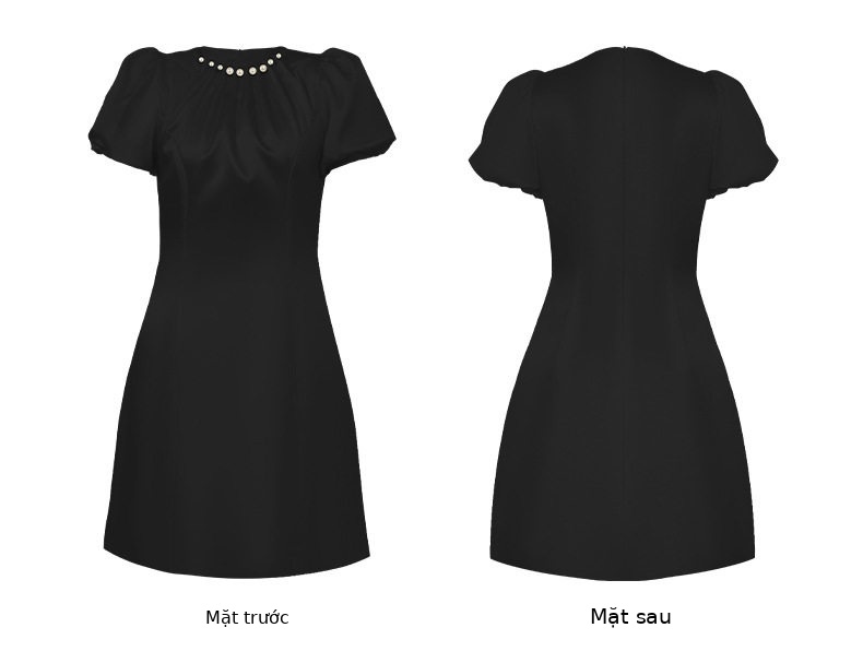 Đầm suông nữ midi cổ tròn phong cách Pháp ôm nhẹ — [Đen], [Trắng] chi tiết 5