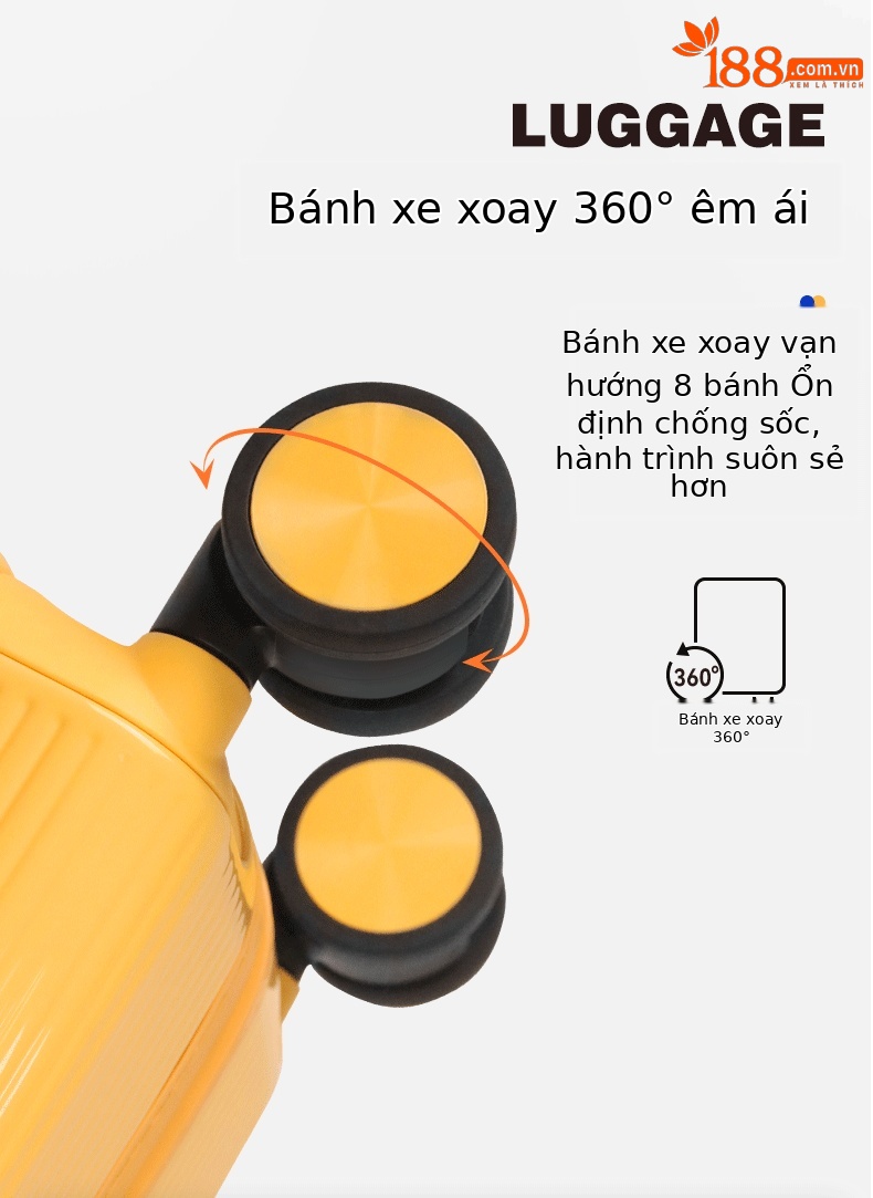Vali kéo 20 inch nhẹ, dễ xách tay lên máy bay, màu Morandi phong cách trẻ trung — Hoa Anh Đào, Xanh lá nâu, Xám đá, Vàng kem chi tiết 4