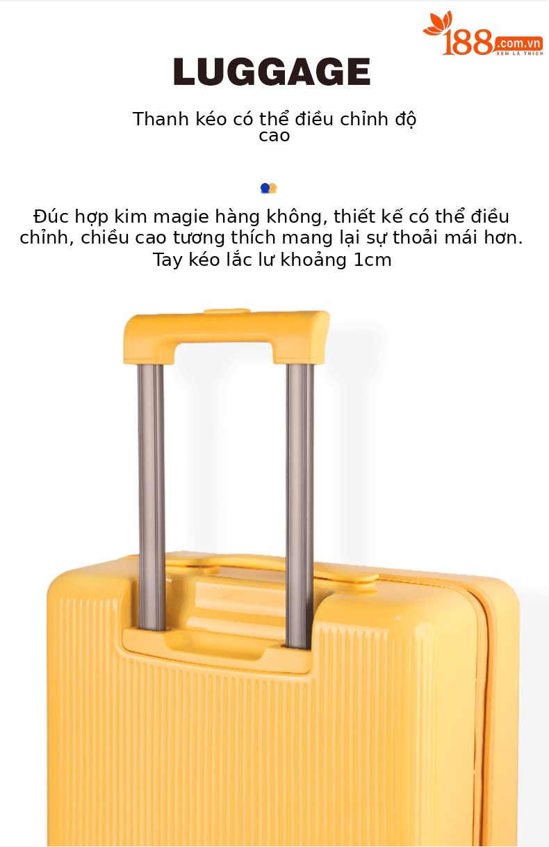 Vali kéo 20 inch nhẹ, dễ xách tay lên máy bay, màu Morandi phong cách trẻ trung — Hoa Anh Đào, Xanh lá nâu, Xám đá, Vàng kem chi tiết 6