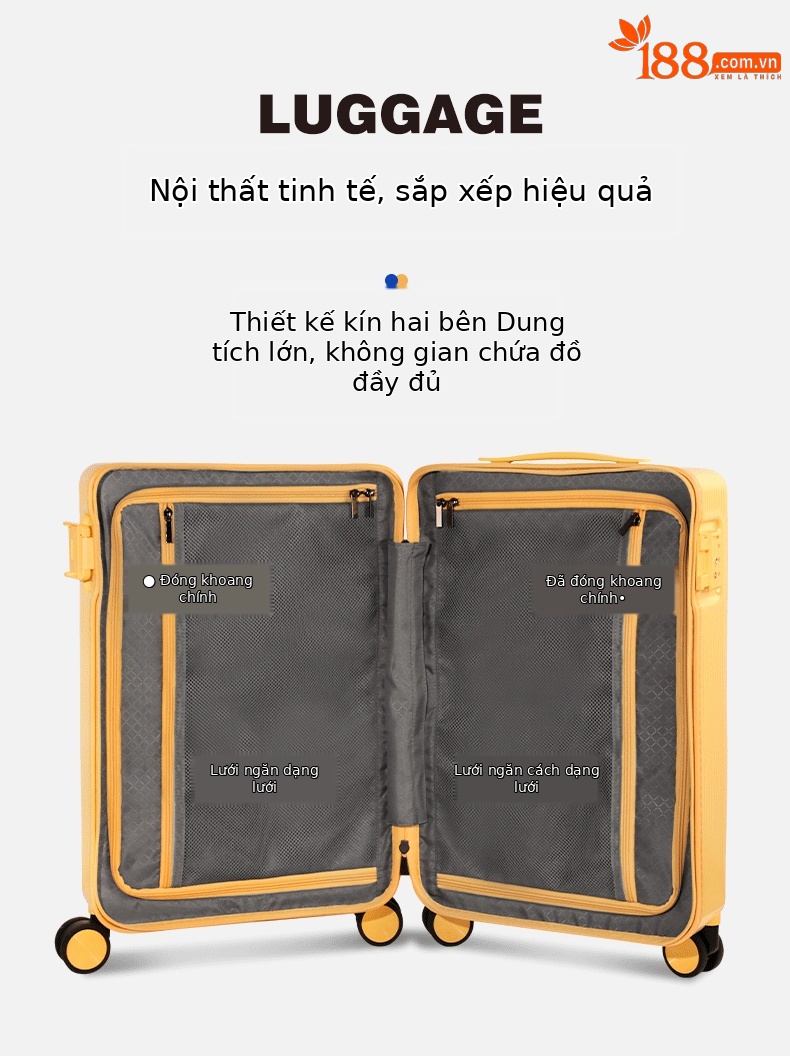 Vali kéo 20 inch nhẹ, dễ xách tay lên máy bay, màu Morandi phong cách trẻ trung — Hoa Anh Đào, Xanh lá nâu, Xám đá, Vàng kem chi tiết 7