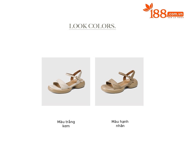 Sandal nữ da cừu đế dày gót thô hở ngón quai ngang phong cách La Mã — Màu trắng be chi tiết 5