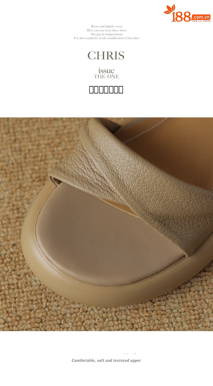 Sandal nữ da cừu đế dày gót thô hở ngón quai ngang phong cách La Mã — Màu trắng be chi tiết 14