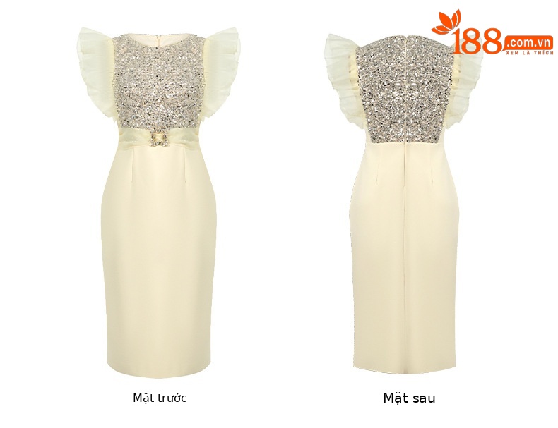 Đầm dự tiệc nữ tay bồng đính sequin ôm eo bodycon — Màu vàng kim chi tiết 4