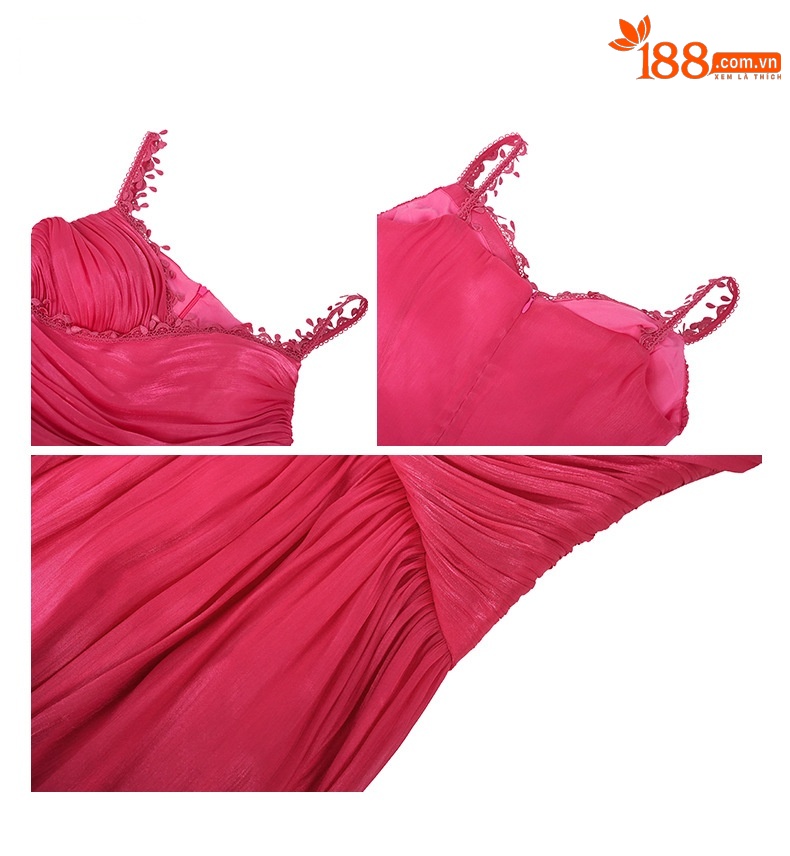 Váy dài maxi nữ cổ chữ V thắt eo phong cách Pháp đi nghỉ mát — Hồng Hoa Hồng chi tiết 4