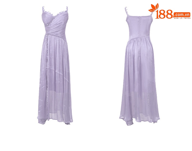 Váy dài maxi nữ cổ chữ V thắt eo phong cách Pháp đi nghỉ mát — Hồng Hoa Hồng chi tiết 5
