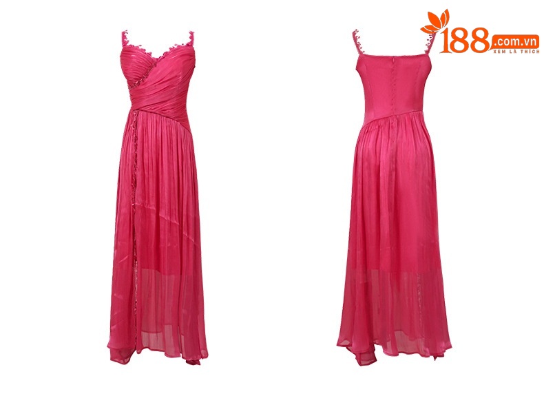 Váy dài maxi nữ cổ chữ V thắt eo phong cách Pháp đi nghỉ mát — Hồng Hoa Hồng chi tiết 6