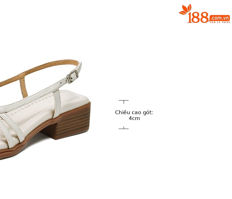 Sandal nữ mũi vuông gót vuông da cừu phong cách La Mã quai mảnh hở ngón — Màu trắng be chi tiết 3