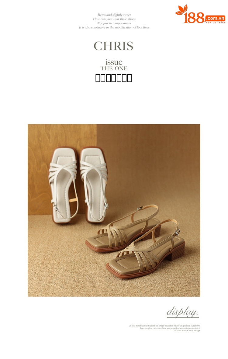 Sandal nữ mũi vuông gót vuông da cừu phong cách La Mã quai mảnh hở ngón — Màu trắng be chi tiết 11