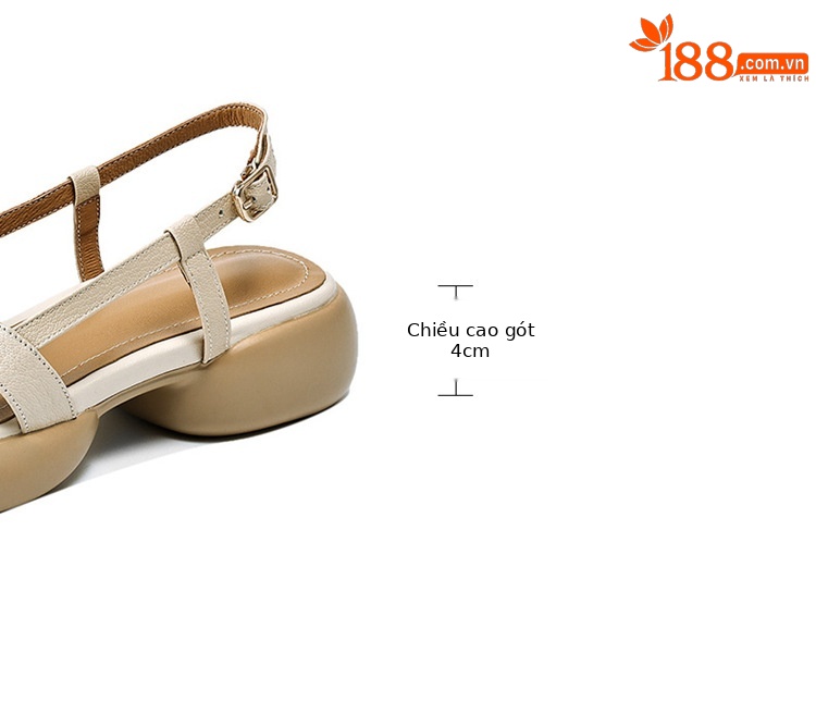 Sandal nữ da cừu hở ngón gót thô quai ngang đế dày phong cách La Mã — Màu trắng be chi tiết 3