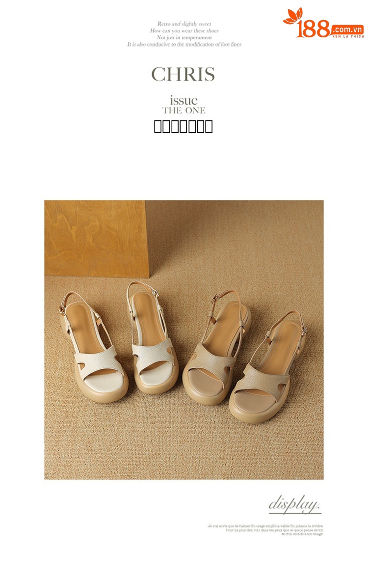 Sandal nữ da cừu hở ngón gót thô quai ngang đế dày phong cách La Mã — Màu trắng be chi tiết 11
