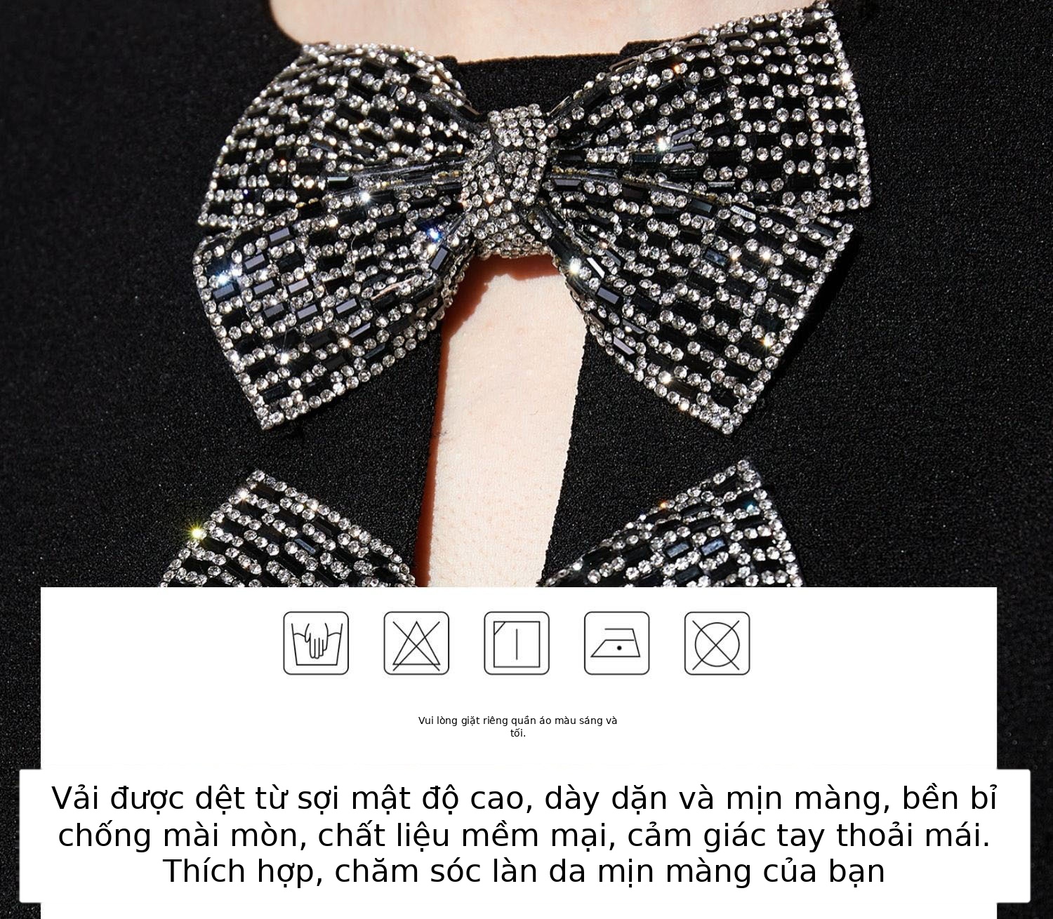 Đầm maxi nữ thắt eo dáng chữ A tay ngắn cổ tròn họa tiết đính đá — Xanh chi tiết 4