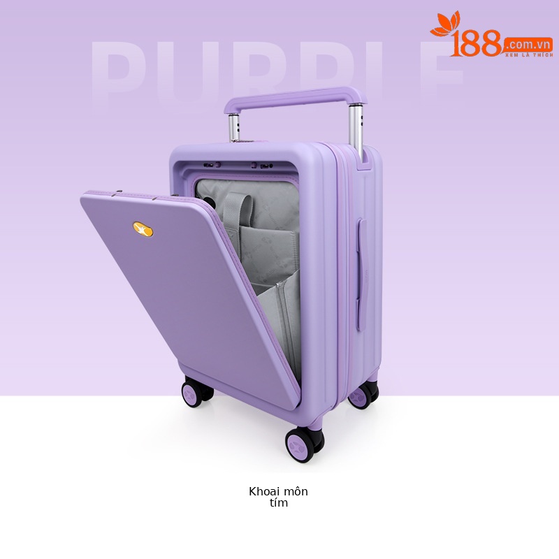 Vali nhựa PC chịu lực chống xước, bánh xe đa hướng giảm chấn, size cabin 20 inch — 53L thanh kéo rộng mở phía trước hành lý đóng gói năng lượng khổng lồ SF màu tím miễn phí vận chuyển