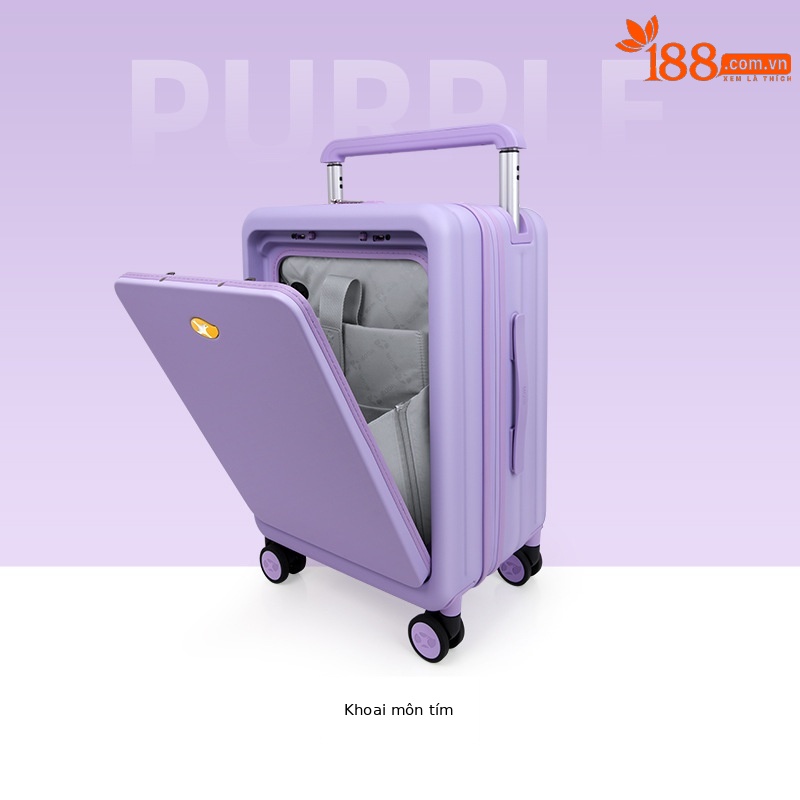 Vali nhựa PC xách tay 20 inch mở nắp trước, tay kéo rộng, có khóa mật khẩu — 53L thanh kéo rộng mở phía trước hành lý đóng gói năng lượng khổng lồ SF màu tím miễn phí vận chuyển