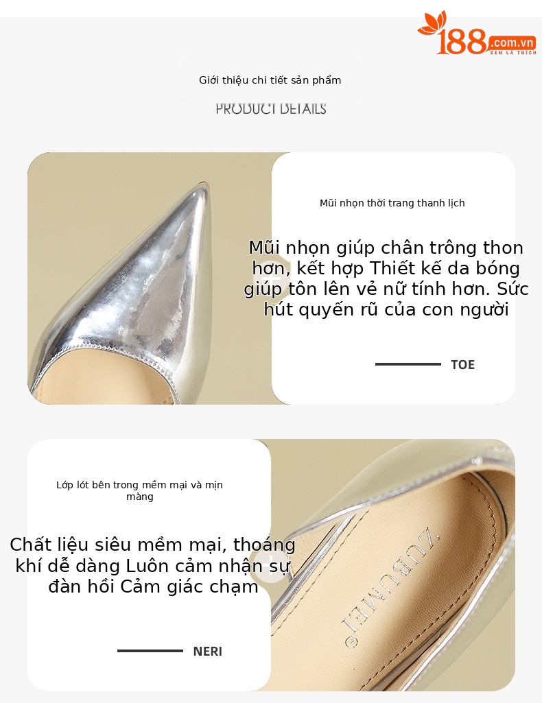 Giày cao gót mũi nhọn gót nhọn kiểu Pháp, gót 9 cm, đế rỗng bên thoáng mát — 966-A5-Màu be 9cm chi tiết 2