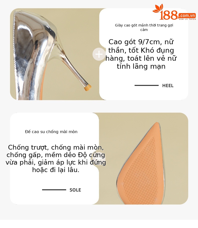 Giày cao gót mũi nhọn gót nhọn kiểu Pháp, gót 9 cm, đế rỗng bên thoáng mát — 966-A5-Màu be 9cm chi tiết 3