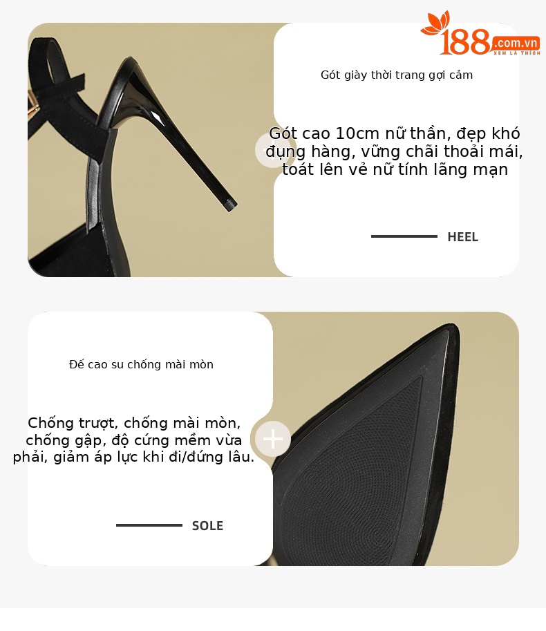 Giày cao gót nữ mũi nhọn bít mũi gót 8 cm — Da lộn màu đen 8cm chi tiết 3