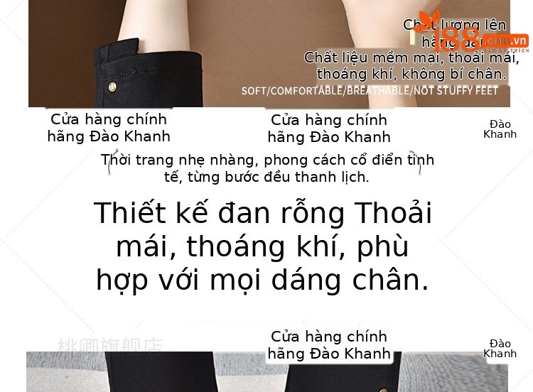 Giày lười nữ da thật khoét lỗ mũi tròn đế bệt gót dày — Da bò lớp đầu tiên màu đen bề mặt mềm chi tiết 1