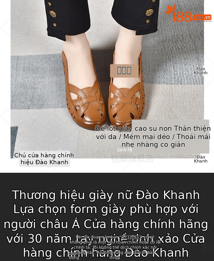 Giày lười nữ da thật khoét lỗ mũi tròn đế bệt gót dày — Da bò lớp đầu tiên màu đen bề mặt mềm chi tiết 2