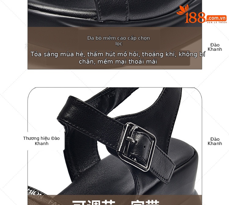 Sandal nữ đế dày da thật gót dốc cao hở mũi phối váy thời trang — Da trắng gạo nâng cấp gót dốc không mỏi chân chi tiết 4