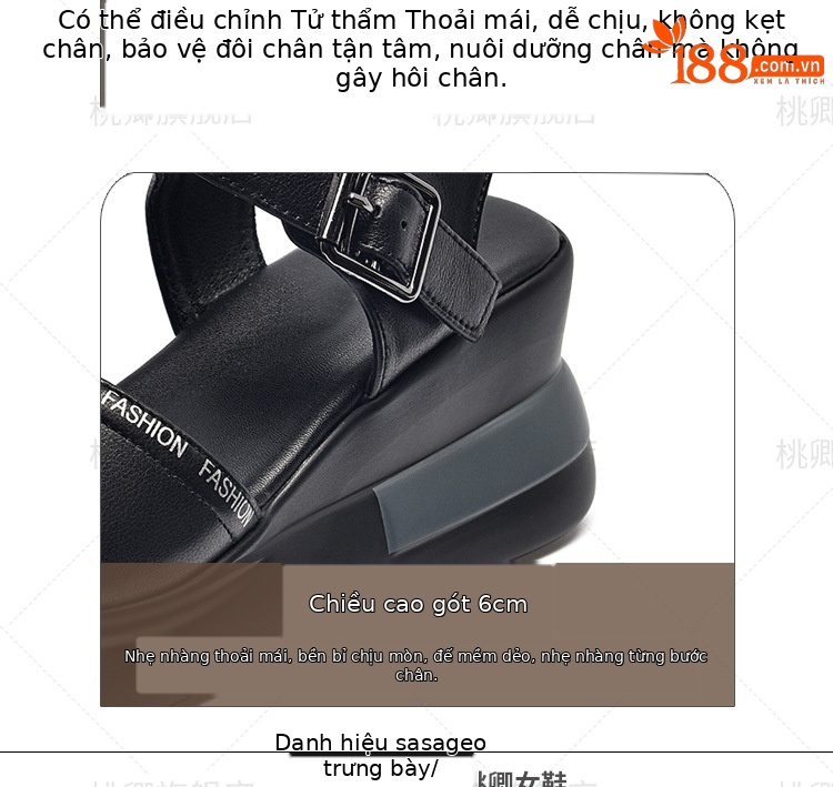 Sandal nữ đế dày da thật gót dốc cao hở mũi phối váy thời trang — Da trắng gạo nâng cấp gót dốc không mỏi chân chi tiết 5