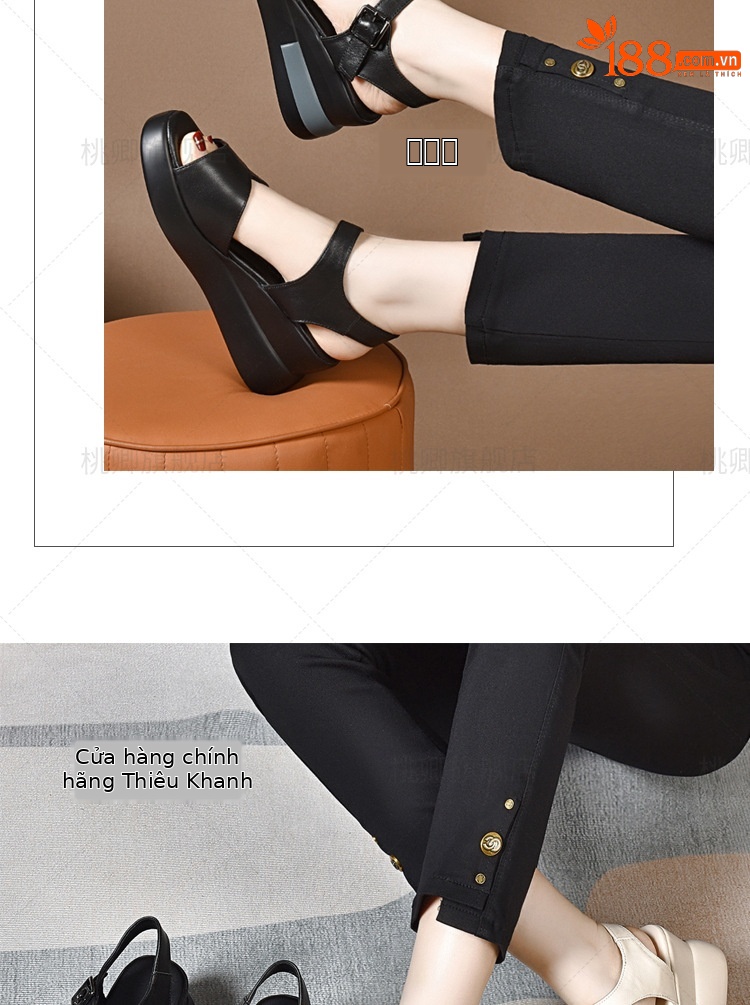 Sandal nữ đế dày da thật gót dốc cao hở mũi phối váy thời trang — Da trắng gạo nâng cấp gót dốc không mỏi chân chi tiết 10