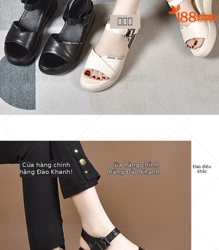 Sandal nữ đế dày da thật gót dốc cao hở mũi phối váy thời trang — Da trắng gạo nâng cấp gót dốc không mỏi chân chi tiết 11
