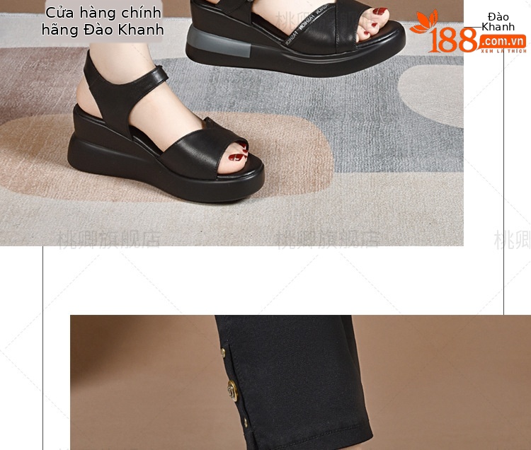 Sandal nữ đế dày da thật gót dốc cao hở mũi phối váy thời trang — Da trắng gạo nâng cấp gót dốc không mỏi chân chi tiết 12
