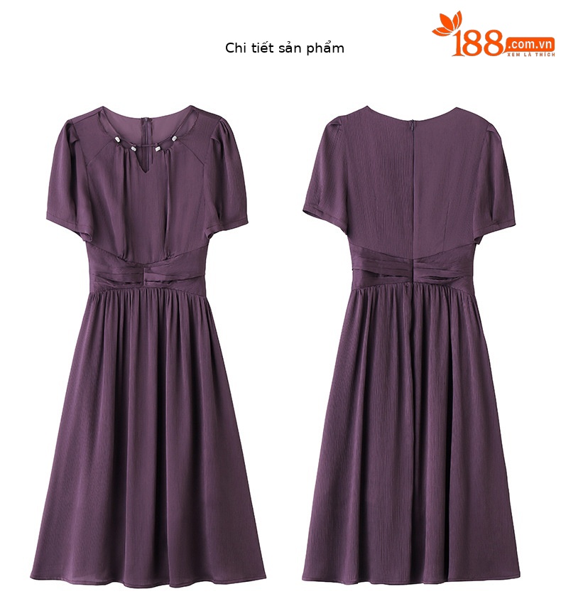 Váy midi mùa hè thời trang sang trọng, thiết kế thon eo, dáng dài vừa phải JX3320 — Màu đỏ rượu, Màu tím chi tiết 30