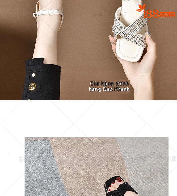 Sandal cao gót nữ da thật đế mềm gót vuông phối váy — Màu đen chi tiết 9