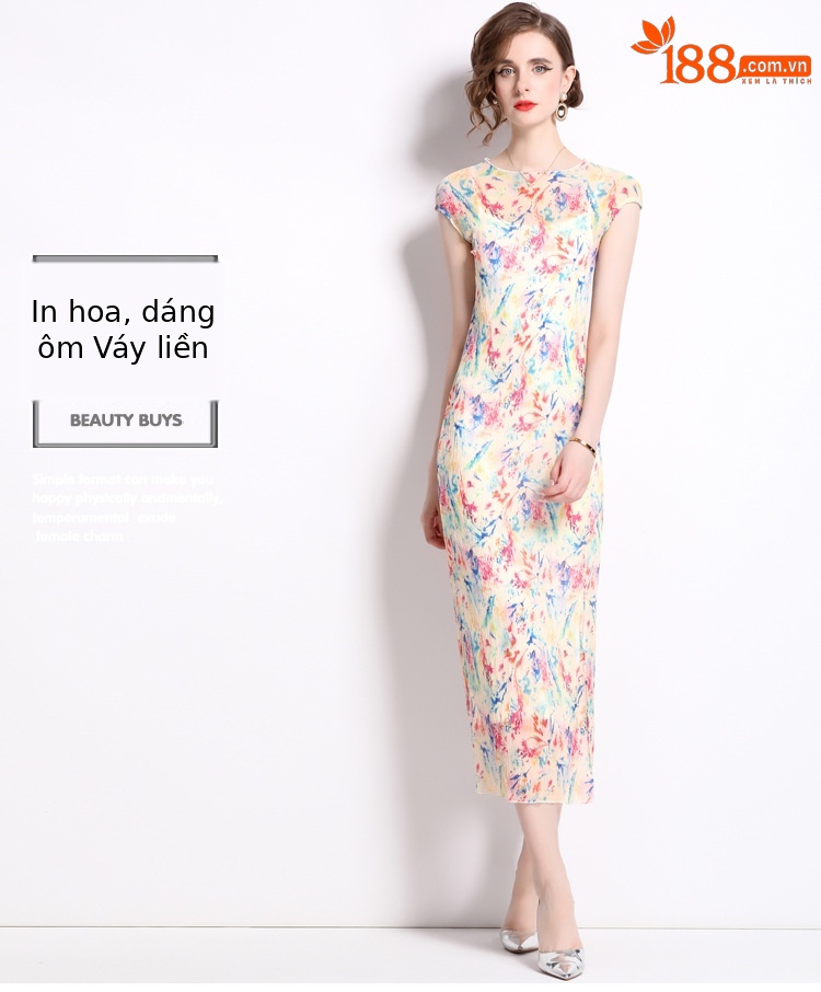 Váy maxi nữ thắt eo kiểu Pháp họa tiết hoa nhỏ, bộ hai mảnh mùa hè — Màu hoa chi tiết 1