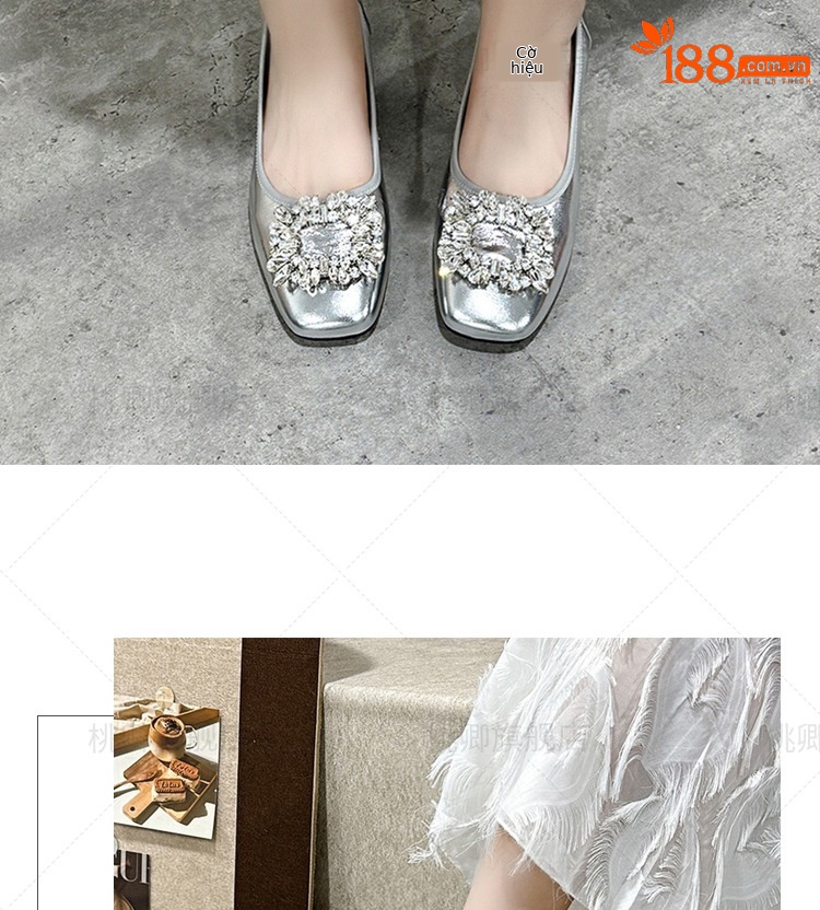 Giày bệt nữ mũi tròn da bò sáng bóng đính khóa vuông đế mềm — Da bò lớp đầu tiên bằng phẳng màu be chi tiết 9