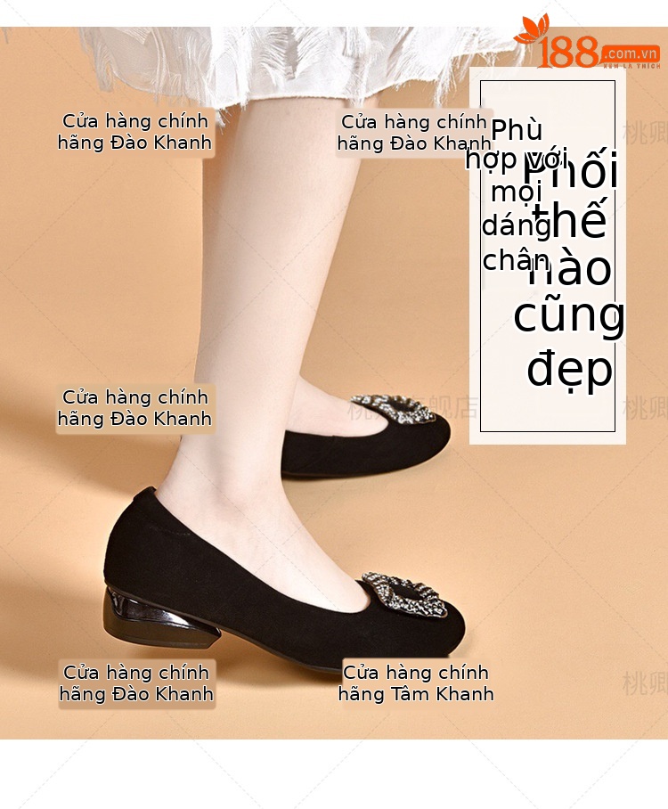 Giày lười nữ da thật mũi vuông đế bệt miệng nông — Màu đen chi tiết 3